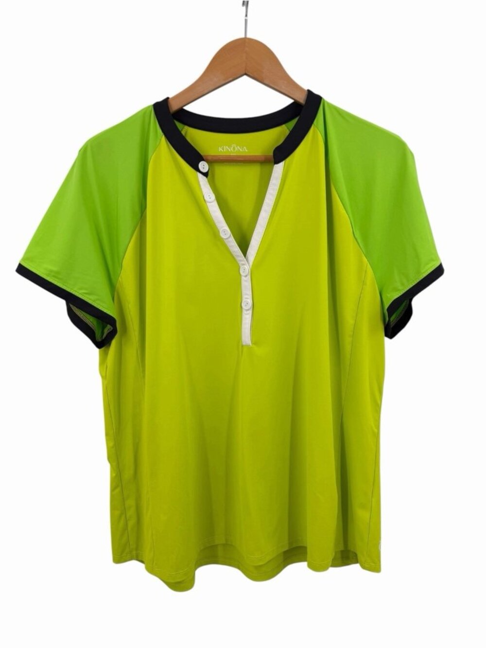 KINONA Women's Neon Yellow 1/2 Button Lightweight Active Top XXL